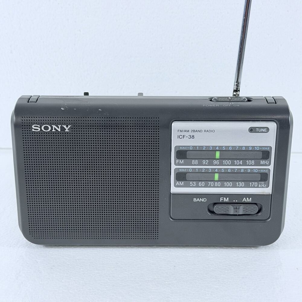 Sony ICF-38 Portable AM/FM 2 Band Radio Black AC Power Battery Tested Working